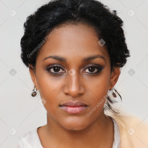 Neutral black young-adult female with short  brown hair and brown eyes