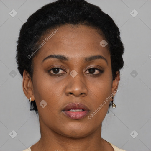 Neutral black young-adult female with short  brown hair and brown eyes