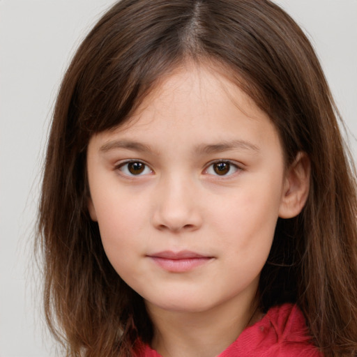 Neutral white child female with long  brown hair and brown eyes