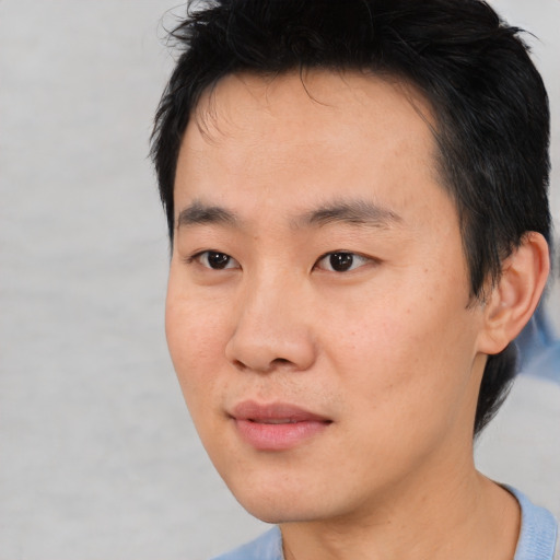 Neutral asian young-adult male with short  black hair and brown eyes