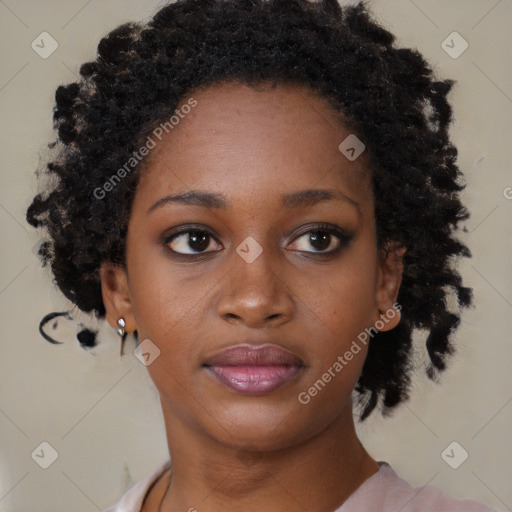 Neutral black young-adult female with short  brown hair and brown eyes