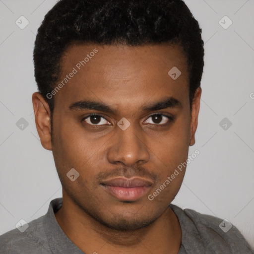 Neutral black young-adult male with short  brown hair and brown eyes