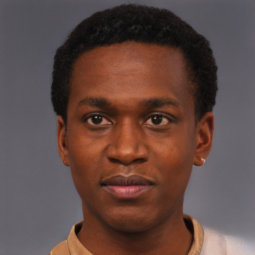 Neutral black young-adult male with short  brown hair and brown eyes
