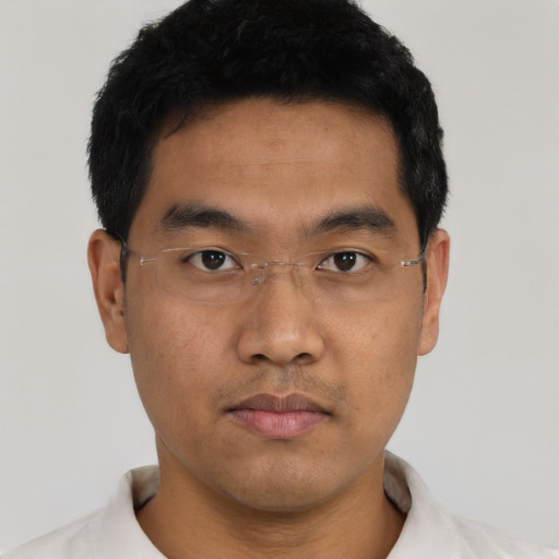 Neutral asian young-adult male with short  black hair and brown eyes
