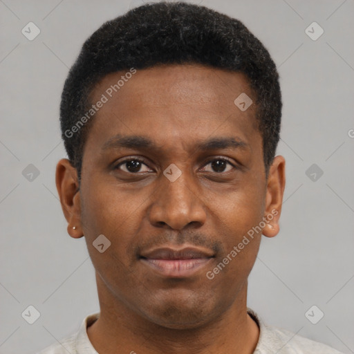 Neutral black young-adult male with short  brown hair and brown eyes