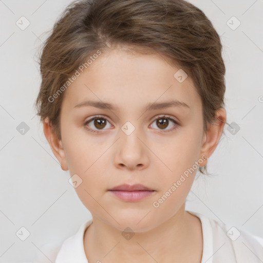 Neutral white child female with short  brown hair and brown eyes