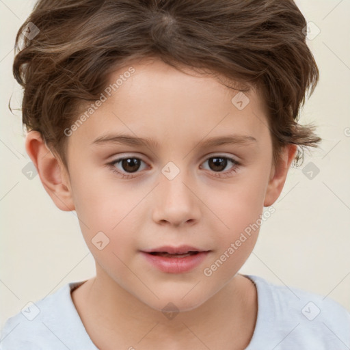 Neutral white child female with short  brown hair and brown eyes