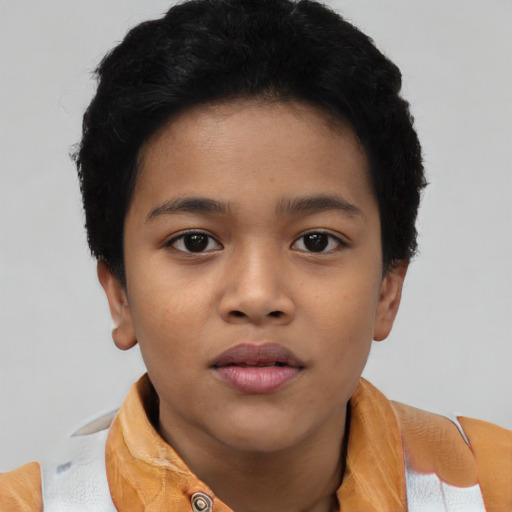 Neutral asian child female with short  black hair and brown eyes