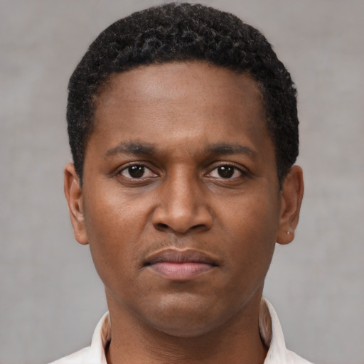 Neutral black young-adult male with short  brown hair and brown eyes