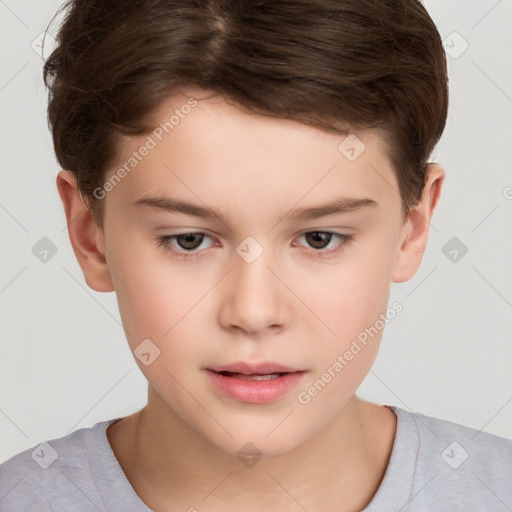 Neutral white child female with short  brown hair and brown eyes