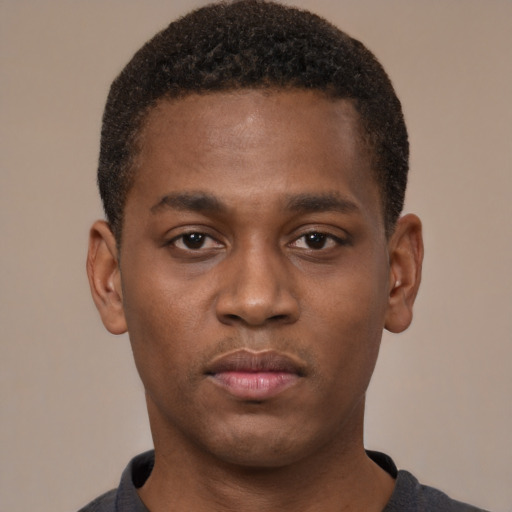 Neutral black young-adult male with short  brown hair and brown eyes