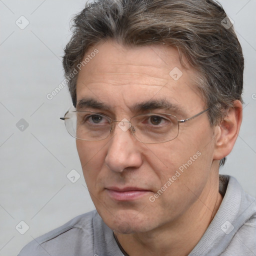 Neutral white adult male with short  brown hair and brown eyes