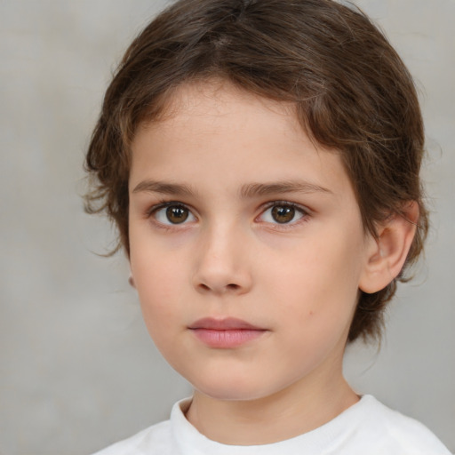 Neutral white child female with medium  brown hair and brown eyes