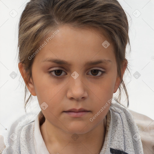 Neutral white child female with medium  brown hair and brown eyes