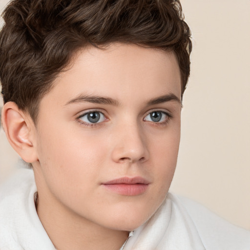 Neutral white child male with short  brown hair and brown eyes