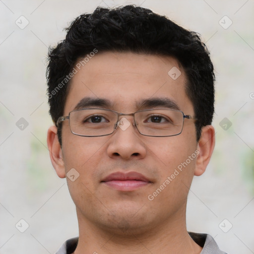 Neutral asian young-adult male with short  black hair and brown eyes