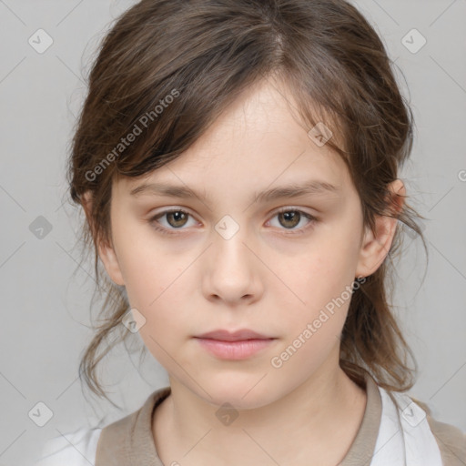 Neutral white child female with medium  brown hair and brown eyes