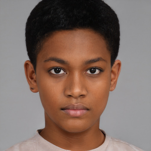 Neutral black child female with short  black hair and brown eyes