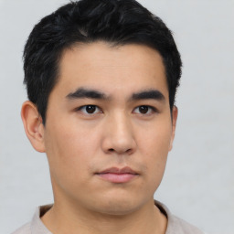 Neutral asian young-adult male with short  black hair and brown eyes