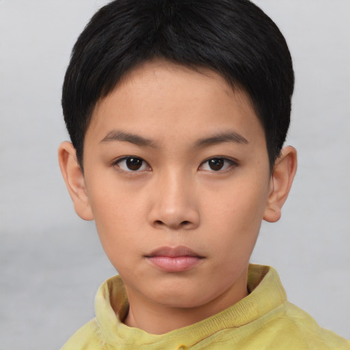 Neutral asian young-adult female with short  brown hair and brown eyes
