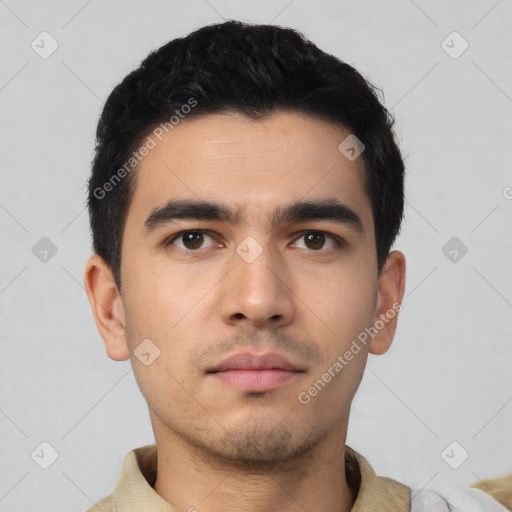 Neutral asian young-adult male with short  black hair and brown eyes