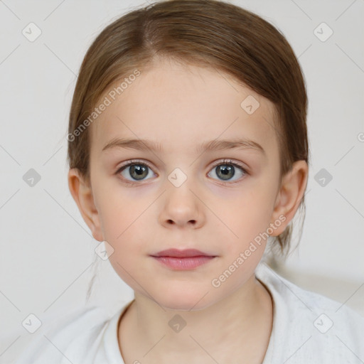 Neutral white child female with medium  brown hair and brown eyes