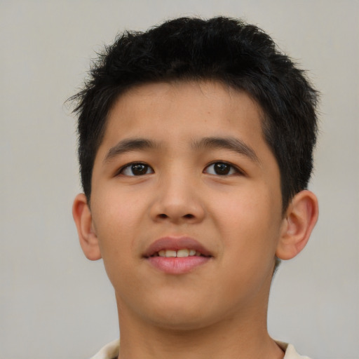 Neutral asian young-adult male with short  brown hair and brown eyes