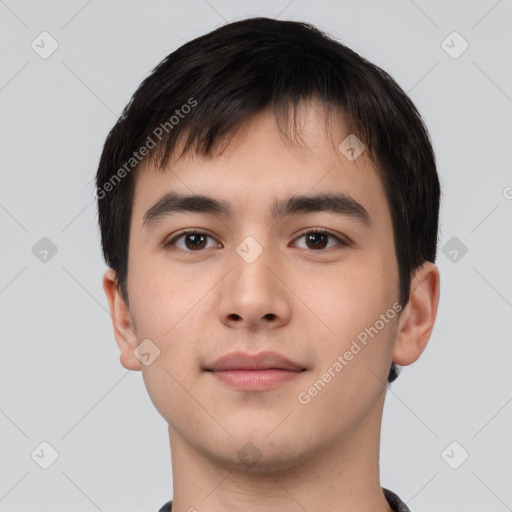 Neutral asian young-adult male with short  brown hair and brown eyes