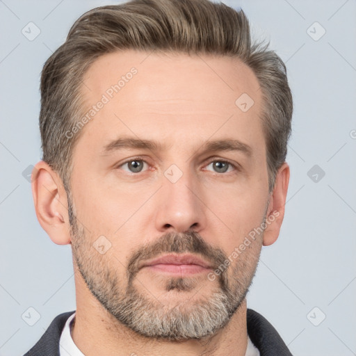 Neutral white adult male with short  brown hair and brown eyes