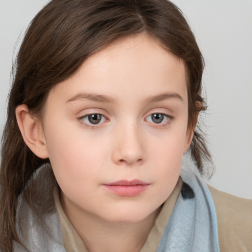 Neutral white child female with medium  brown hair and brown eyes