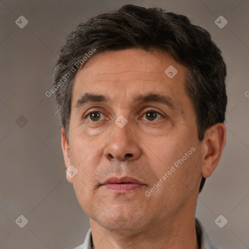 Neutral white adult male with short  brown hair and brown eyes