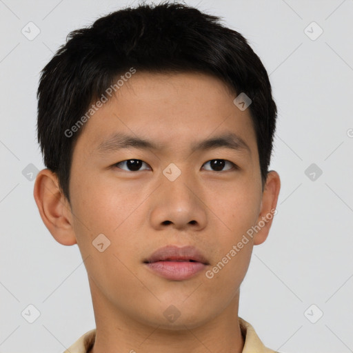 Neutral asian young-adult male with short  brown hair and brown eyes