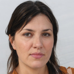 Neutral white adult female with medium  brown hair and brown eyes