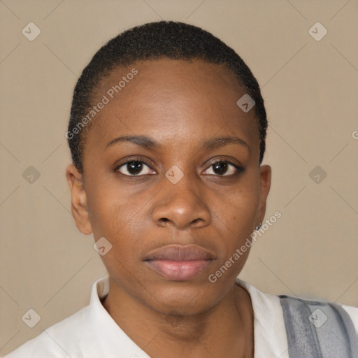 Neutral black young-adult female with short  brown hair and brown eyes