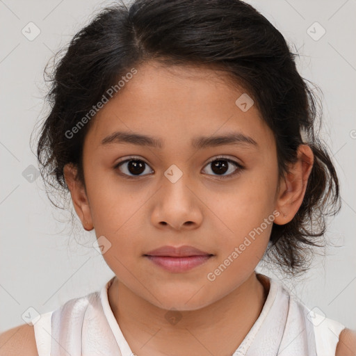 Neutral white child female with medium  brown hair and brown eyes