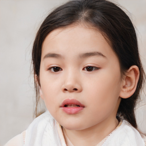 Neutral white child female with medium  brown hair and brown eyes