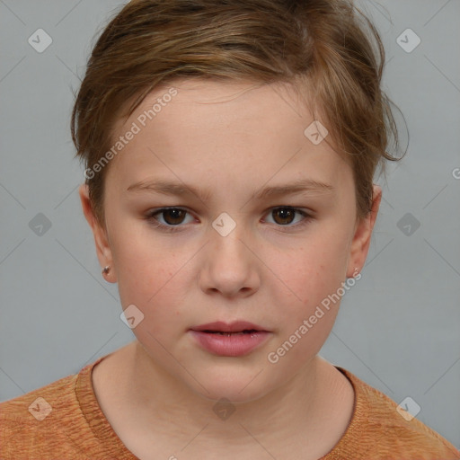 Neutral white child female with short  brown hair and brown eyes