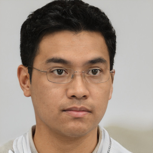 Neutral asian young-adult male with short  brown hair and brown eyes