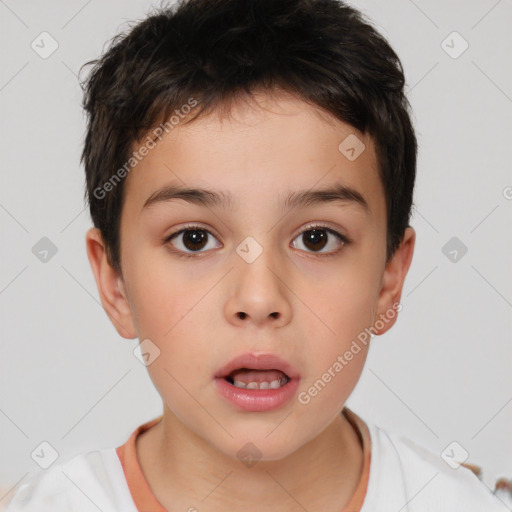 Neutral white child male with short  brown hair and brown eyes