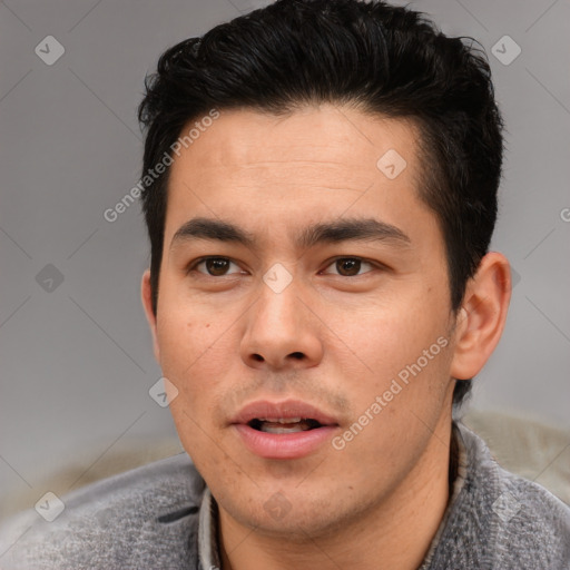 Neutral asian young-adult male with short  black hair and brown eyes