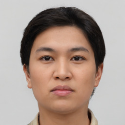 Neutral asian young-adult male with short  brown hair and brown eyes