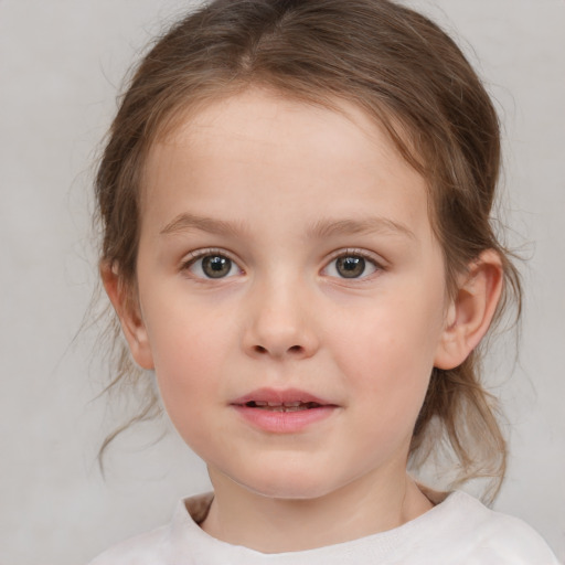 Neutral white child female with medium  brown hair and brown eyes