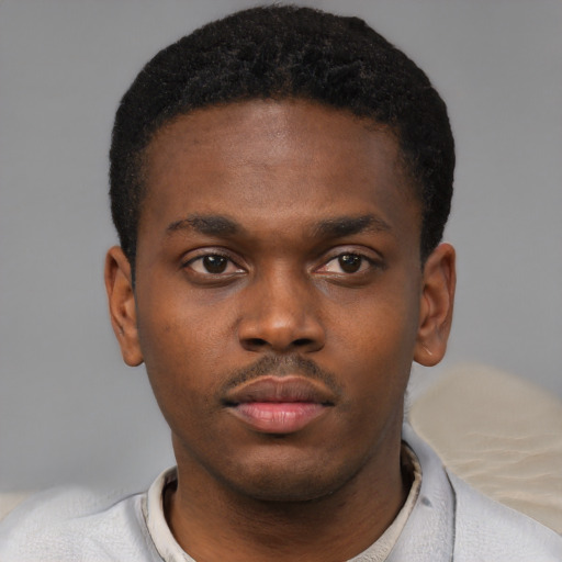 Neutral black young-adult male with short  brown hair and brown eyes