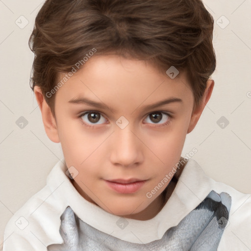 Neutral white child female with short  brown hair and brown eyes