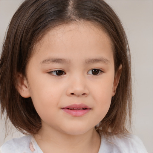 Neutral white child female with medium  brown hair and brown eyes