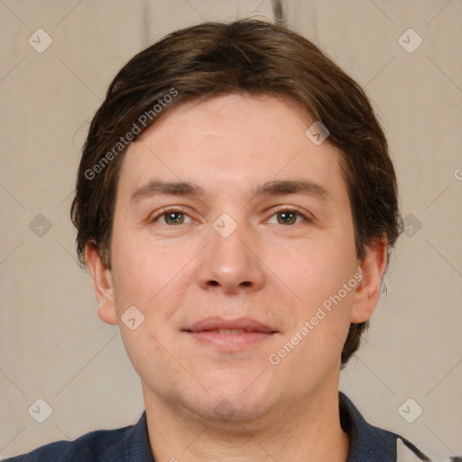 Neutral white adult male with short  brown hair and brown eyes