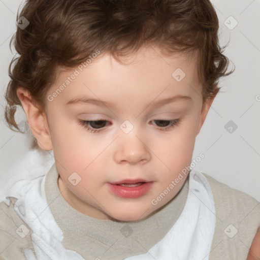 Neutral white child female with short  brown hair and brown eyes