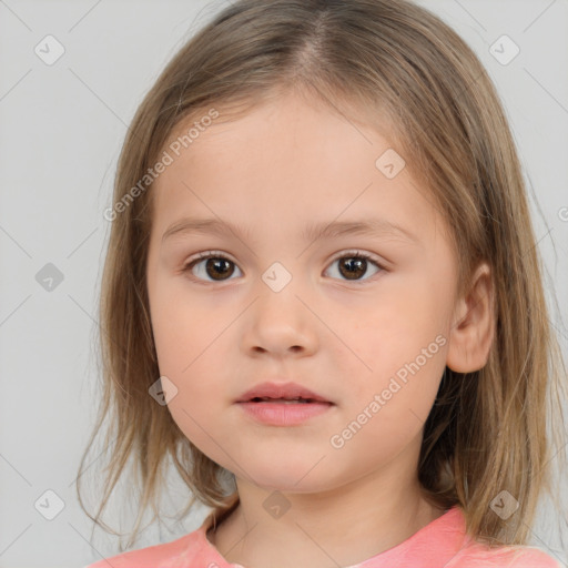 Neutral white child female with medium  brown hair and brown eyes