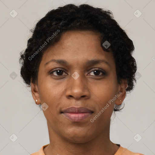 Neutral black young-adult female with short  brown hair and brown eyes