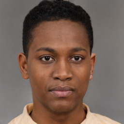 Neutral black young-adult male with short  brown hair and brown eyes